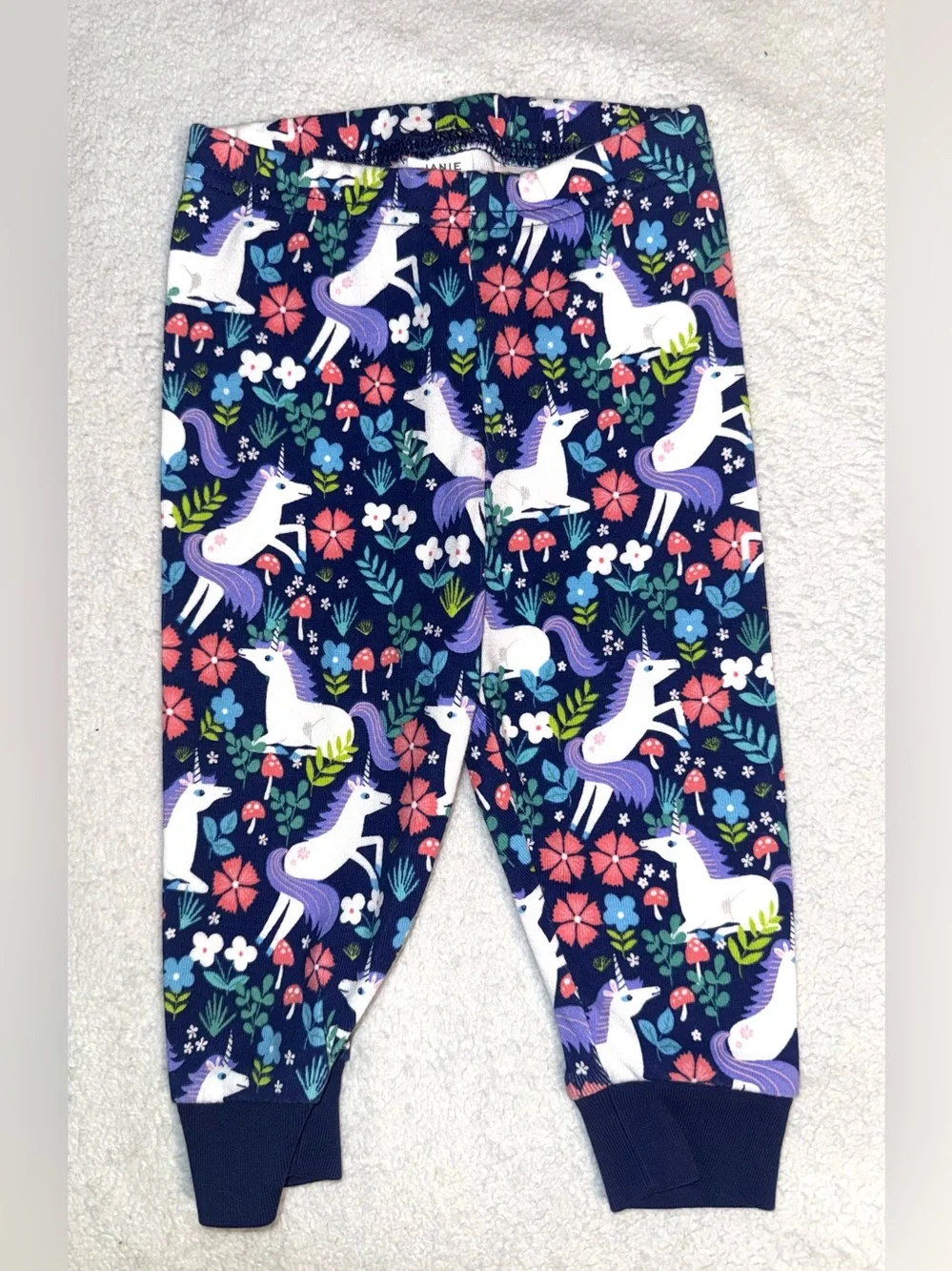 Janie and Jack Girls Navy Unicorn and Floral Pajama Set, size 6-12 mos, NWOT